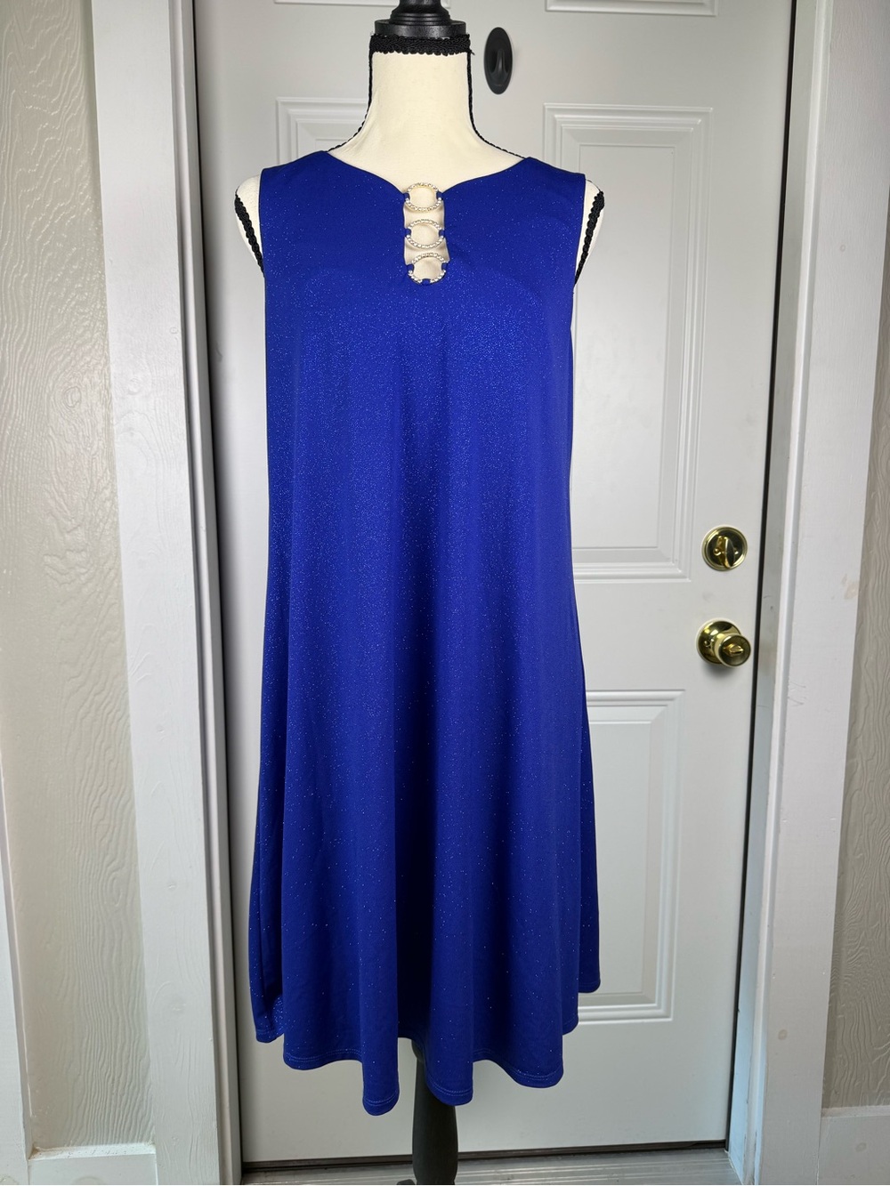 MSK Sleeveless Cobalt Blue A-Line Dress with Decorative Neck Rings